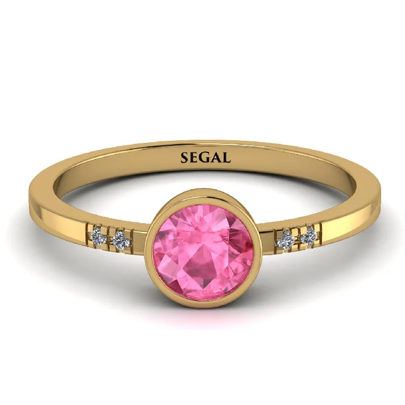 Multi-Gemstone Engagement Ring-Bezel Minimalist Pink Moissanite Ring - Kinsley No. 801