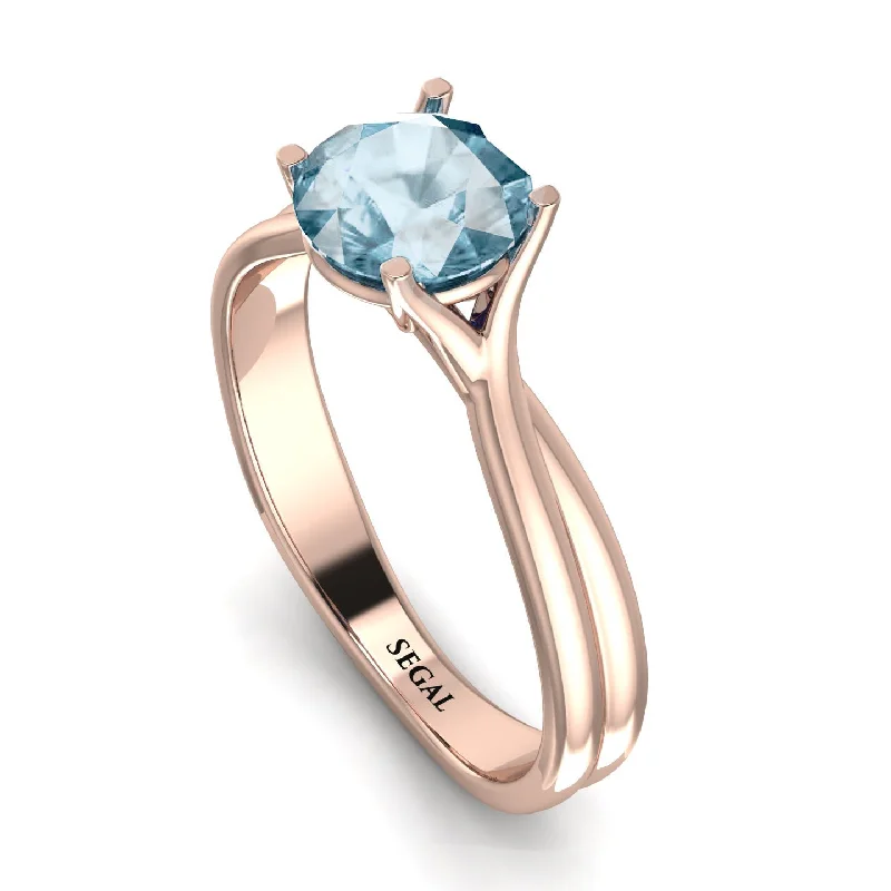 Simple Silver Band Ring for Men-Solitaire Twist Shank Aquamarine Ring - Eleanor No. 402