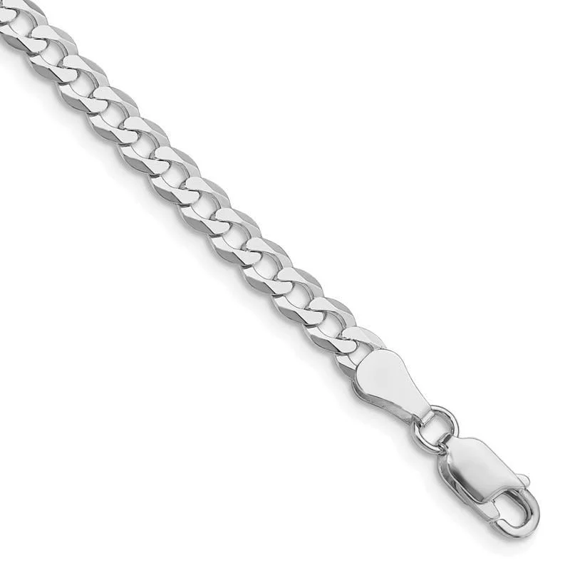 Simple Chain Bracelet for Men-Sterling Silver Rhodium-plated 4.5mm Flat Curb Chain Bracelet