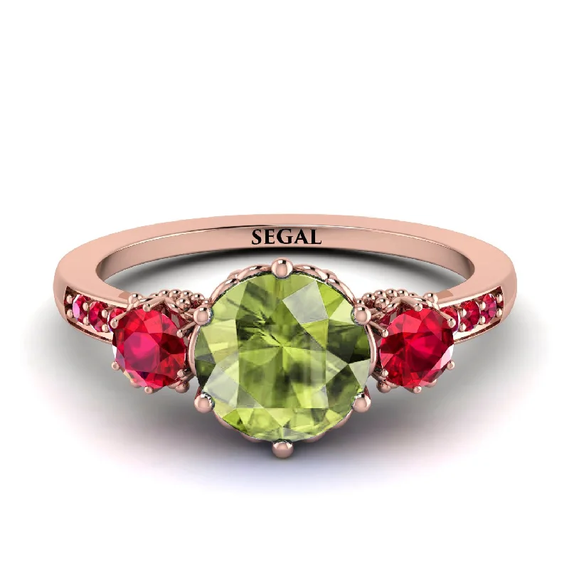 Simple Men’s Gold Band Ring-Vintage 3 Stones Peridot Ring With Micro Pave - Luna No. 714