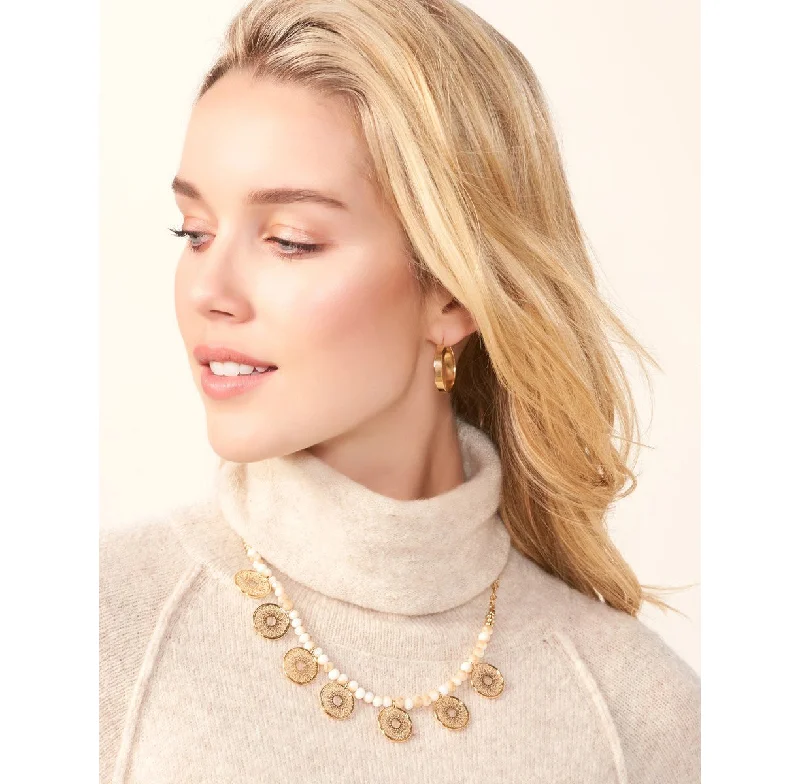 Simple Chain Necklace for Day-to-Day Look-CHARLIE PAIGE Gold and White Beaded Disc Necklace