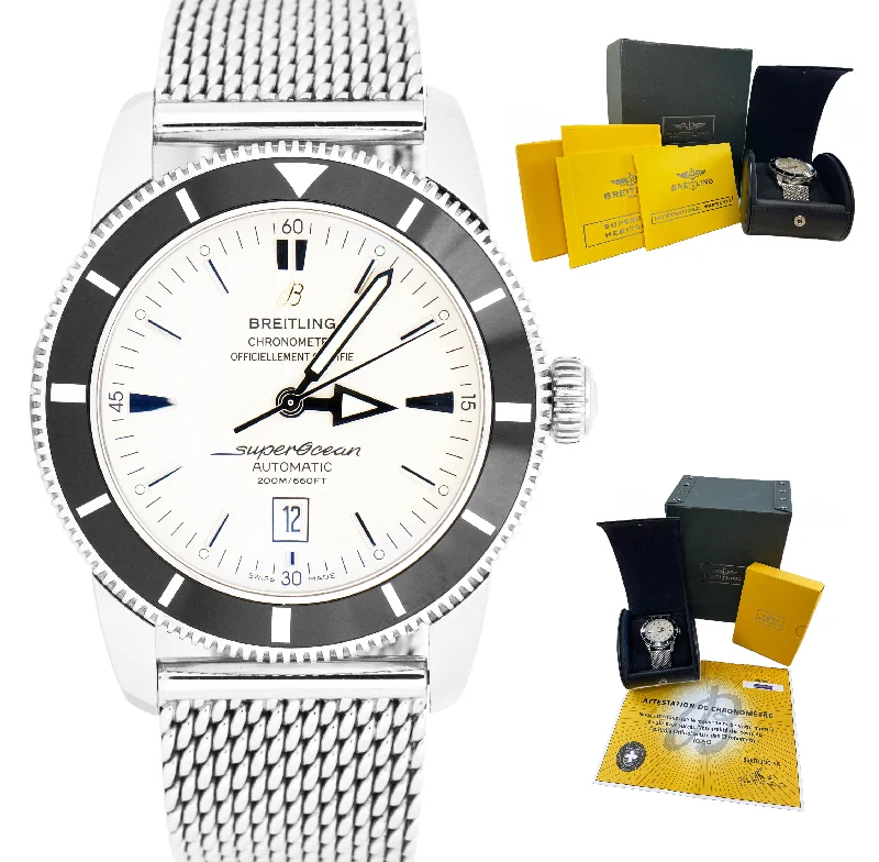 Luxury Watches with Black Leather Strap-2012 Men's Breitling SuperOcean Heritage 46 A17320 Black White 46mm Mesh Watch