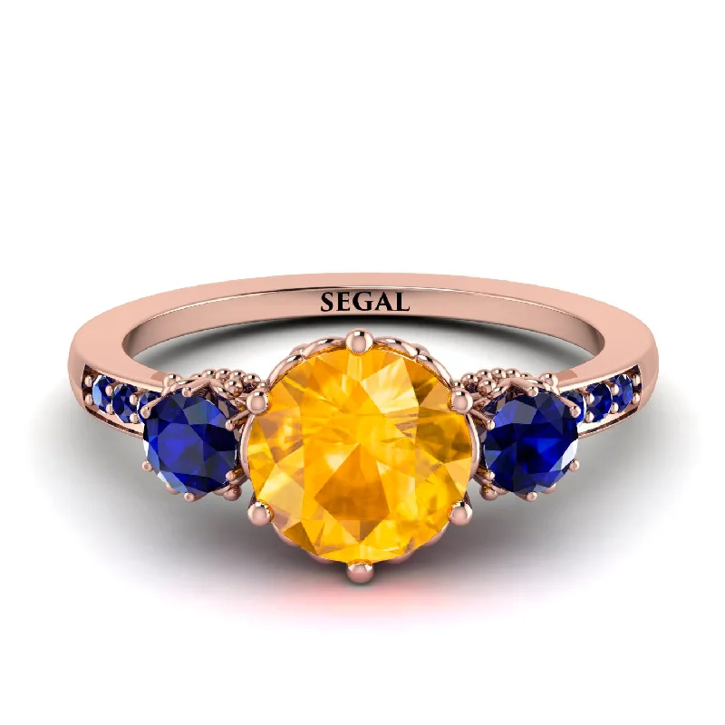 Luxury Gemstone Ring for Women-Vintage 3 Stones Yellow Diamond Ring With Micro Pave - Luna No. 1011