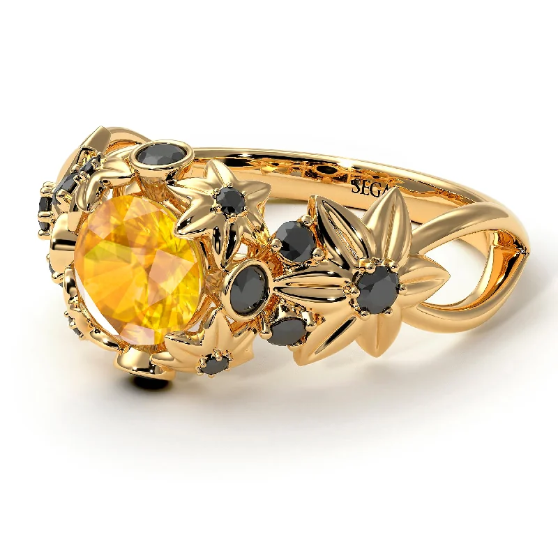 Custom Engagement Ring with Diamonds-Flowers And Branches Yellow Diamond Ring - Katherine no. 1004