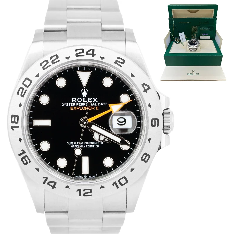 Classic Men's Watches with Round Faces-UNPOL. 2022 Rolex Explorer II Black Stainless Steel 42mm Date Watch 226570 B&P