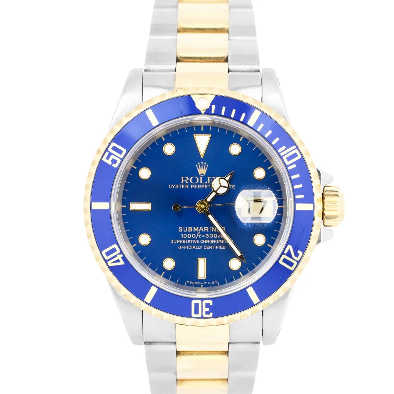 Men's Watches with Multi-Function Features-Rolex Submariner Two-Tone 18K Gold Blue Steel Buckle 40mm Oyster Watch 16613