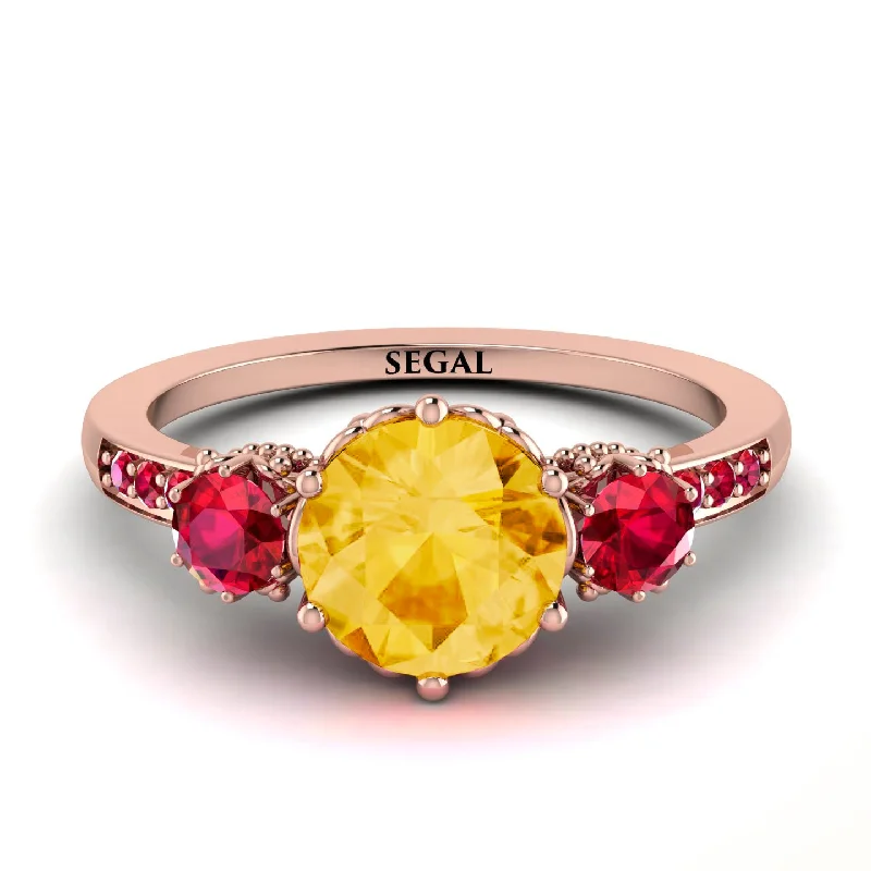 Simple Gemstone Ring for Fashion-Vintage 3 Stones Citrine Ring With Micro Pave - Luna No. 614