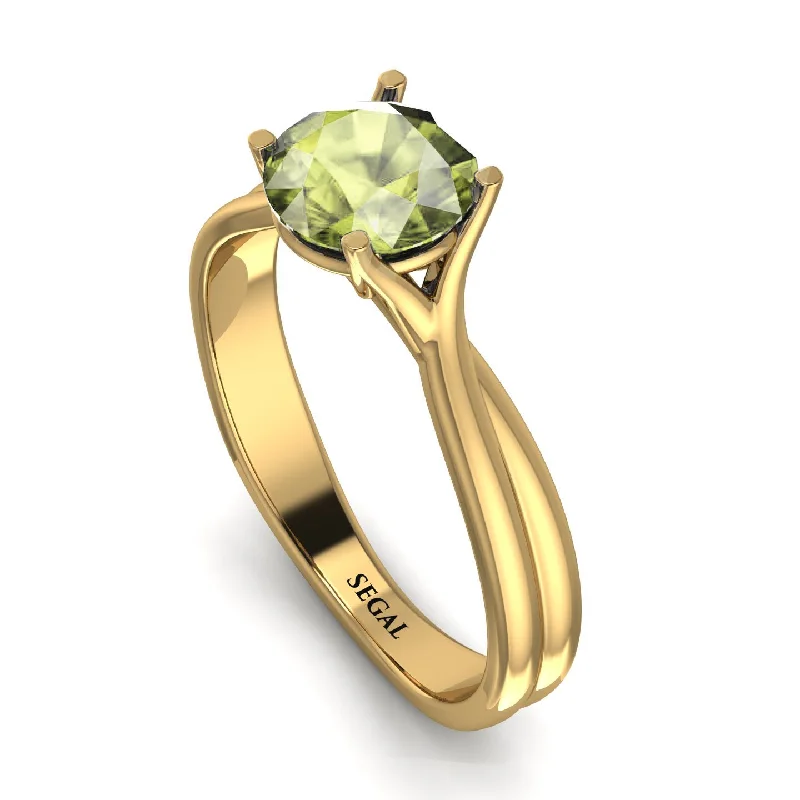 Chunky Statement Ring for Women-Solitaire Twist Shank Peridot Ring - Eleanor No. 701