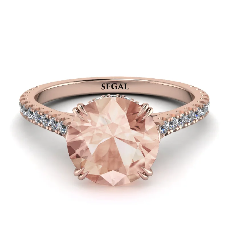 Simple Engagement Ring for Elegant Look-Hidden Diamond Double Cat Claw Prongs Morganite Ring - Hazel No. 902