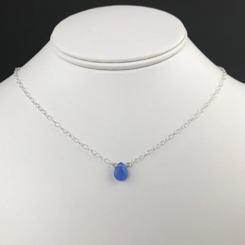 Statement Necklace for Women-Side to Side Blue Agate Necklace