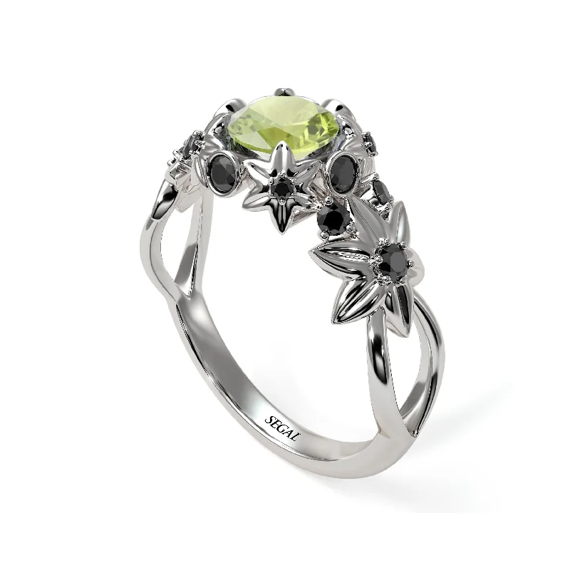 Custom Diamond Ring for Engagement-Flowers And Branches Peridot Ring - Katherine no. 706