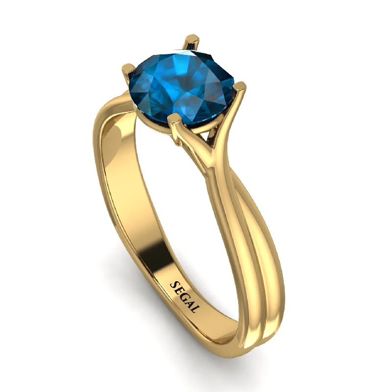 Elegant Diamond Engagement Ring-Solitaire Twist Shank Blue Topaz Ring - Eleanor No. 501