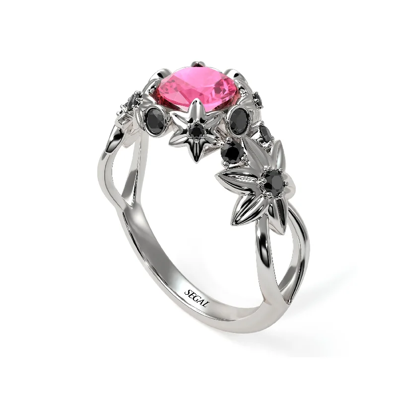 Custom Birthstone Ring for Women-Flowers And Branches Pink Moissanite Ring - Katherine no. 806