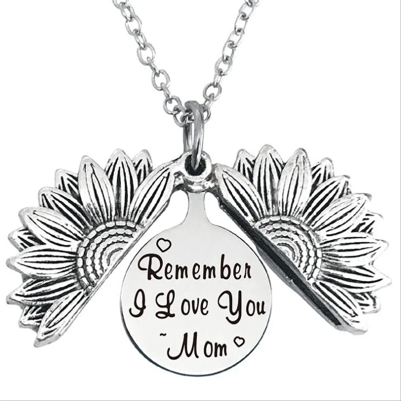 Personalized Necklace with Charm-Remember i Love You mom Stainless Steel & Alloy Opens Sunflower Necklace…