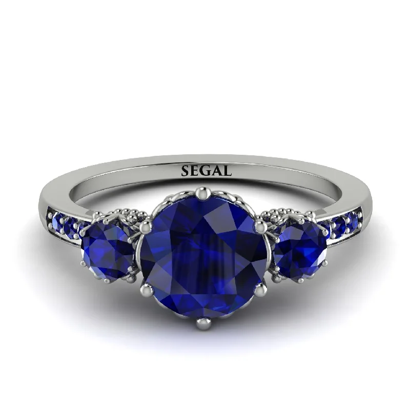 Handcrafted Wedding Ring for Couples-Vintage 3 Stones Sapphire Ring With Micro Pave - Luna No. 66