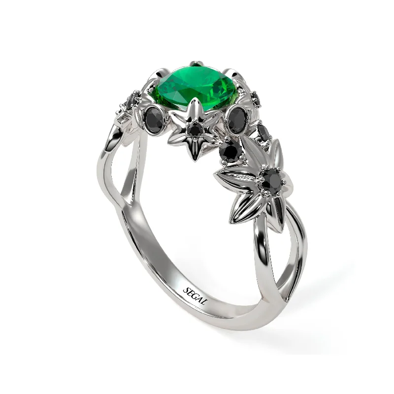 Stylish Wedding Band for Women-Flowers And Branches Emerald Ring - Katherine no. 36