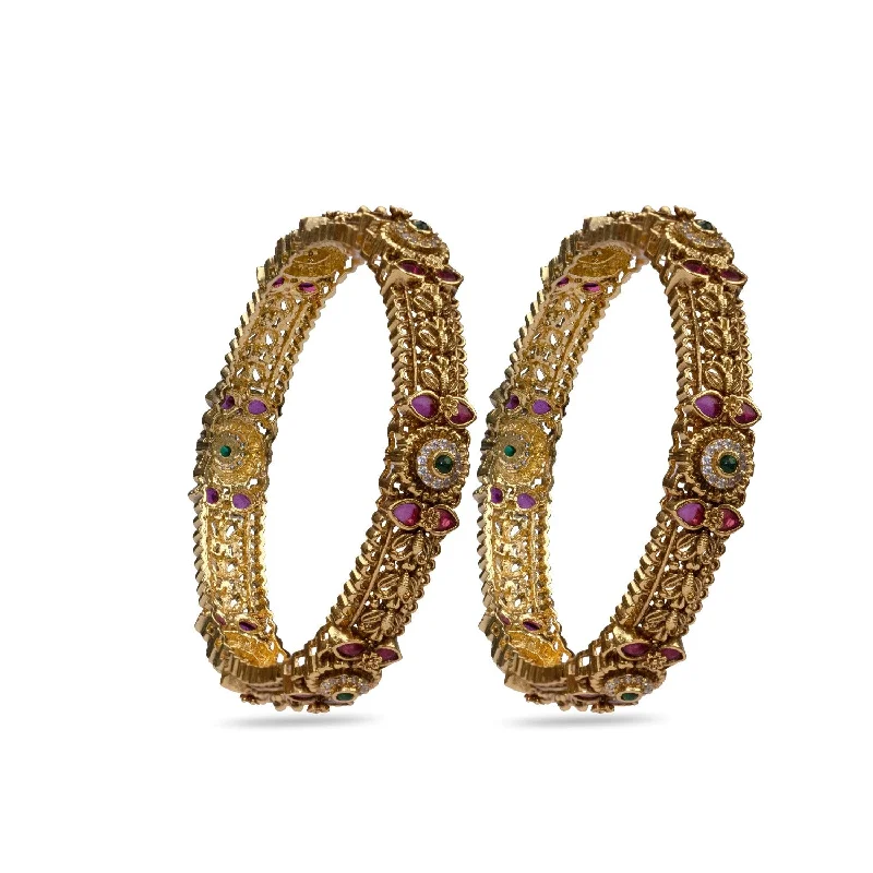 Multi-colored Gemstone Bangles for Casual Style-Tulasi Antique Multi Stone Bangles