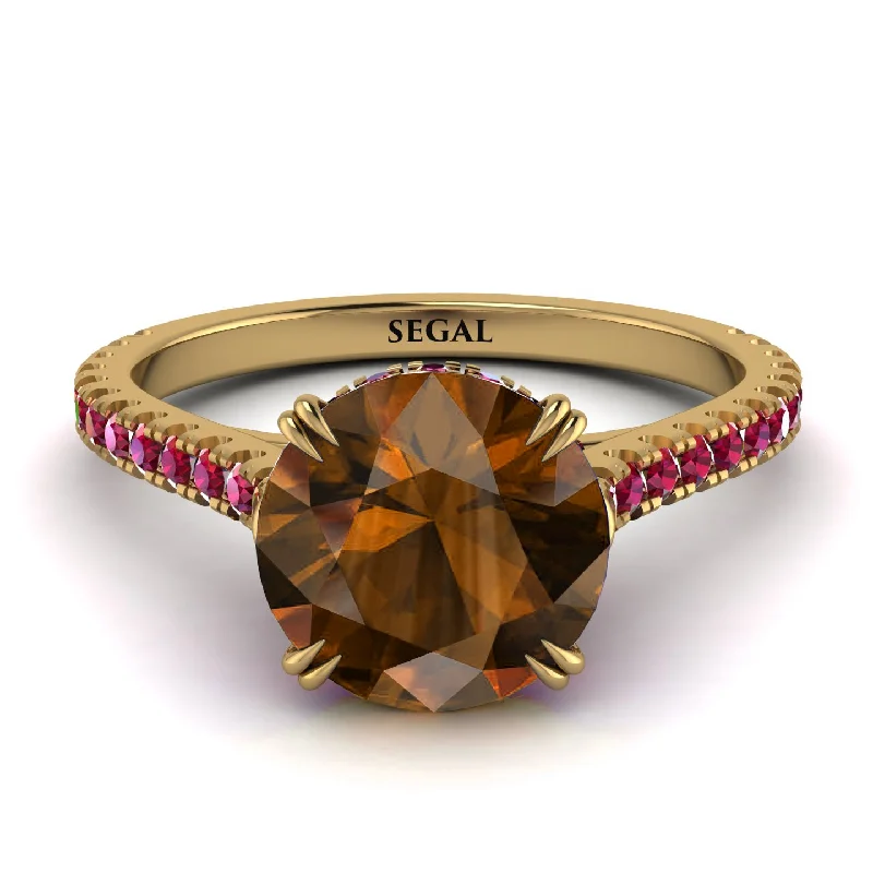 Simple Gemstone Ring for Fashion-Hidden Diamond Double Cat Claw Prongs Brown Diamond Ring - Hazel No. 1110