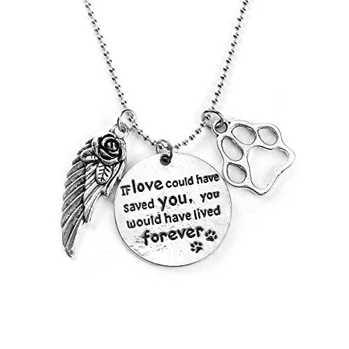 Handcrafted Silver Necklace for Gifts-SEXY SPARKLES Pet Memorial Necklace inch  If love could have saved you, you would have lived foreverinch  Necklace Pendant