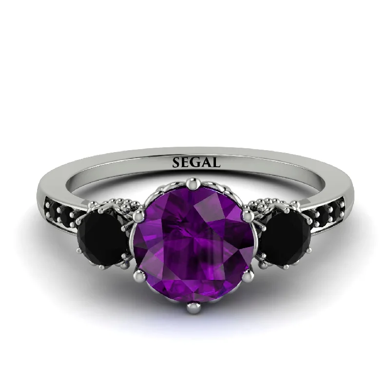 Custom Wedding Ring for Personalized Style-Vintage 3 Stones Amethyst Ring With Micro Pave - Luna No. 309