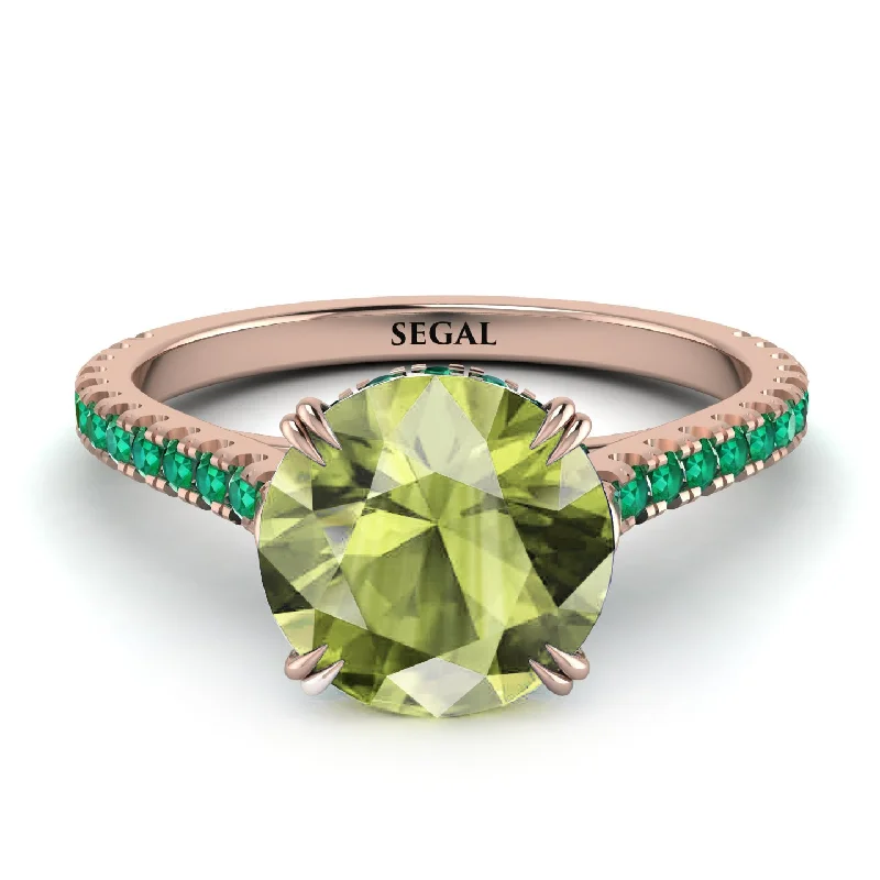 Chunky Statement Ring for Women-Hidden Diamond Double Cat Claw Prongs Peridot Ring - Hazel No. 705