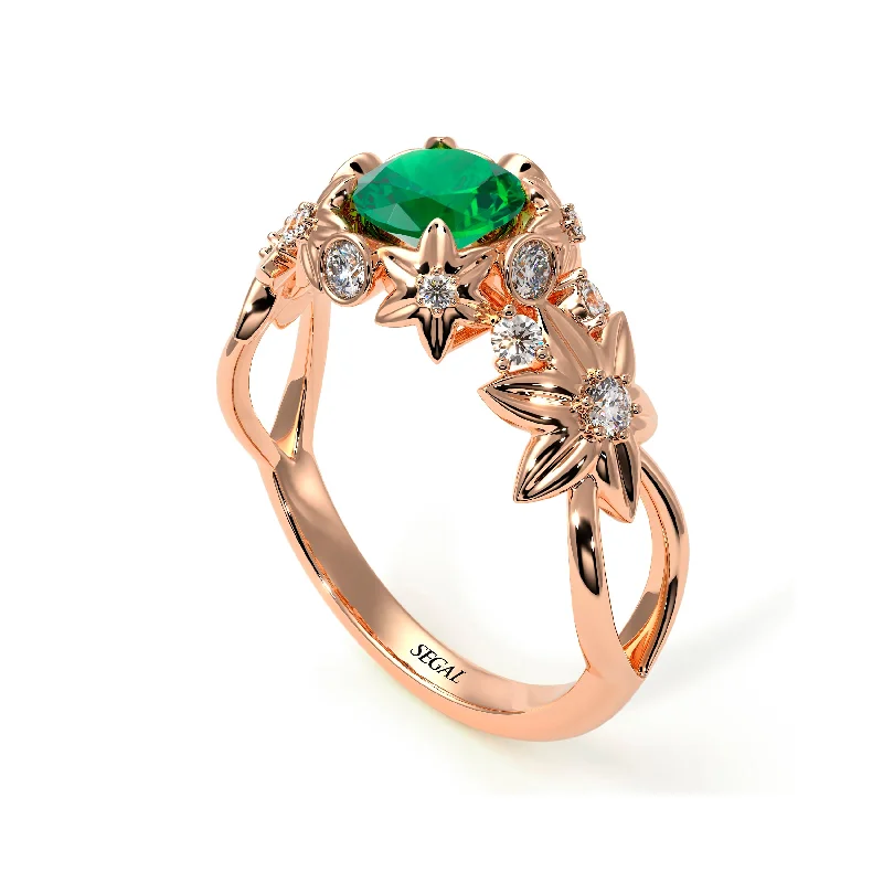 Titanium Wedding Ring for Men-Flowers And Branches Emerald Ring - Katherine no. 32