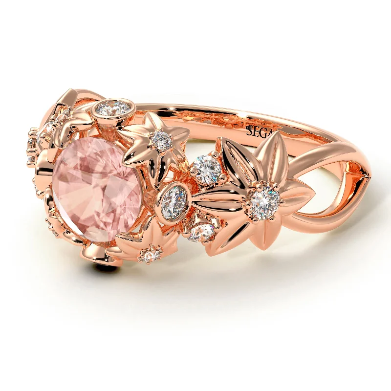 Large Engagement Ring for Women-Flowers And Branches Morganite Ring - Katherine no. 902