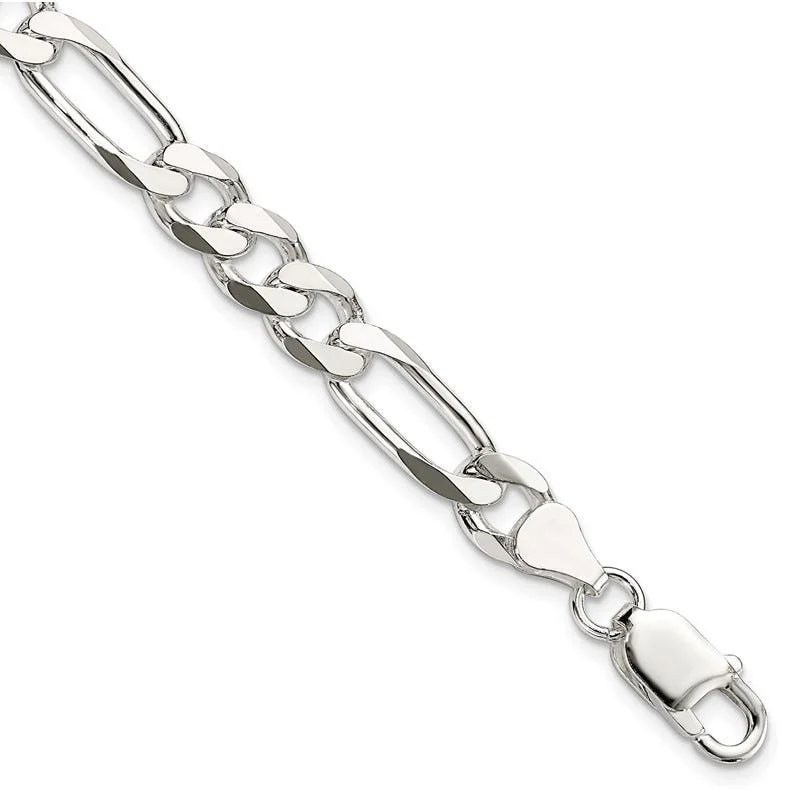 Classic Tennis Bracelet for Evening Wear-Sterling Silver 7.5mm Figaro Chain Bracelet