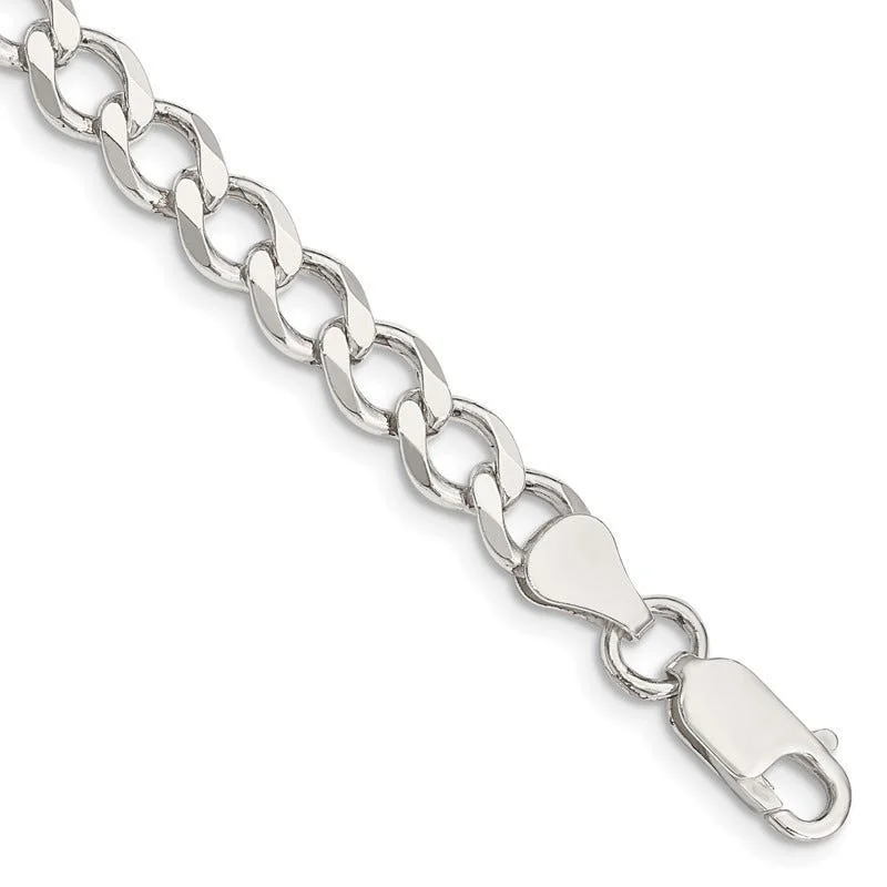 Stylish Silver Bracelet for Special Events-Sterling Silver 6.4mm Semi-solid Flat Curb Chain Bracelet