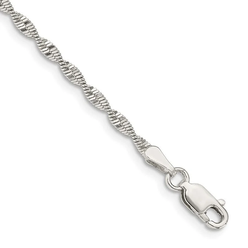 Elegant Crystal Bracelet for Weddings-Sterling Silver 2mm Twisted Herringbone Chain Bracelet