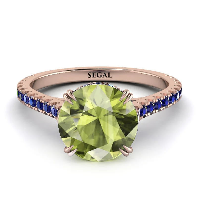 Wedding Band with Diamonds-Hidden Diamond Double Cat Claw Prongs Peridot Ring - Hazel No. 714