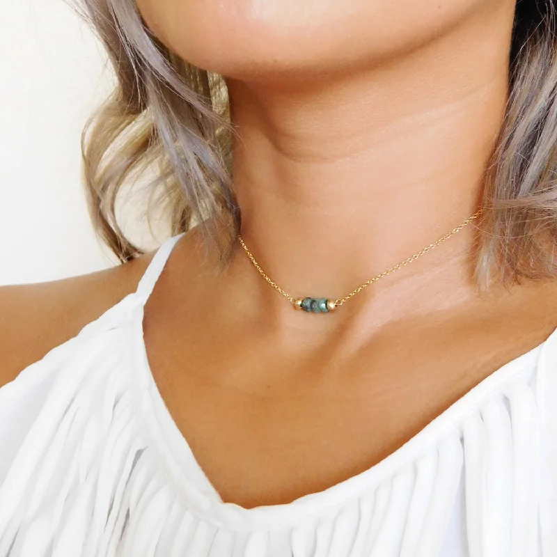 Sapphire Necklace for Evening Wear-Elyse Choker Necklace • Raw Emerald Bar Necklace