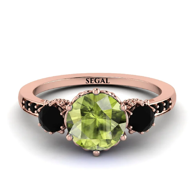 Custom Birthstone Ring for Women-Vintage 3 Stones Peridot Ring With Micro Pave - Luna No. 708