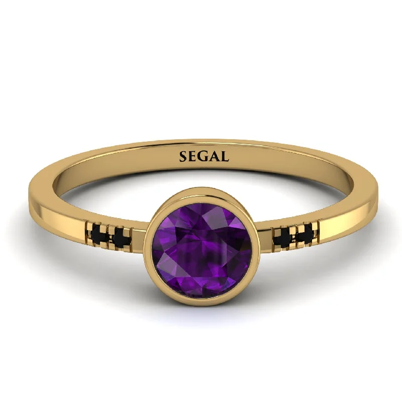 Elegant Engagement Ring with Diamond Accents-Bezel Minimalist Amethyst Ring - Kinsley No. 304