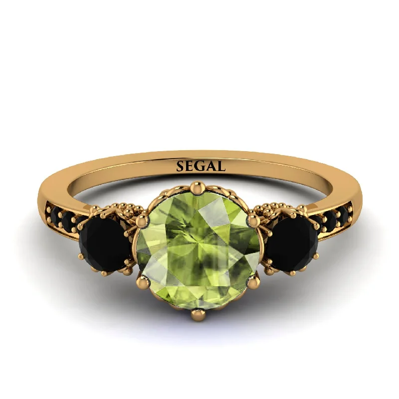 Unique Gold Ring for Fashionistas-Vintage 3 Stones Peridot Ring With Micro Pave - Luna No. 707