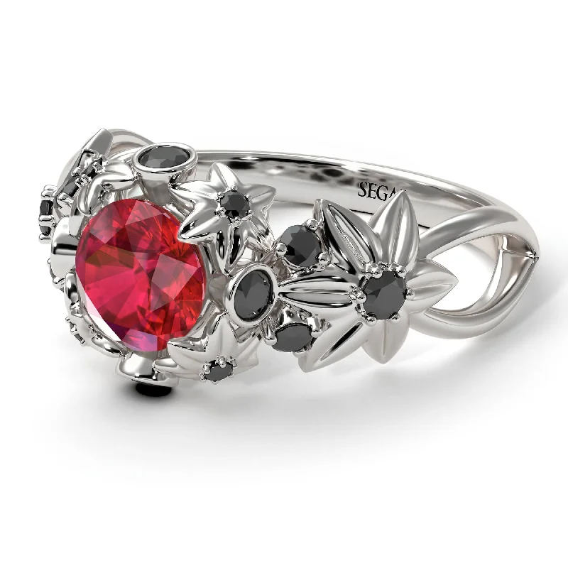 Dainty Engagement Ring for Women-Flowers And Branches Ruby Ring - Katherine no. 42