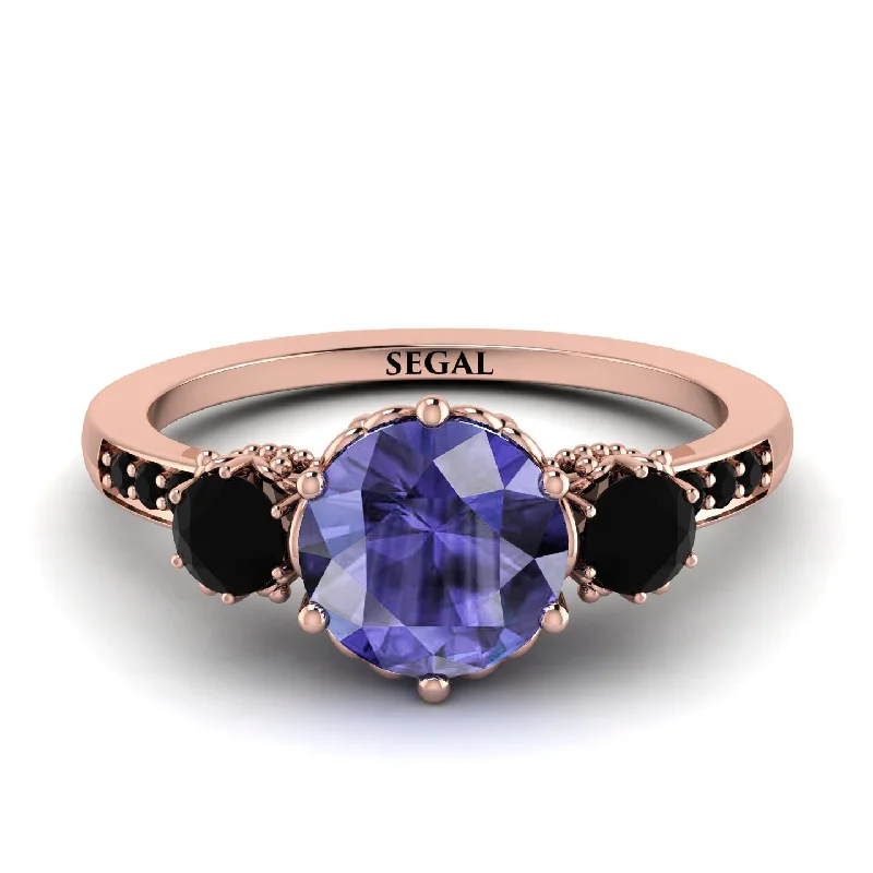 Vintage Style Ring for Women-Vintage 3 Stones Tanzanite Ring With Micro Pave - Luna No. 208