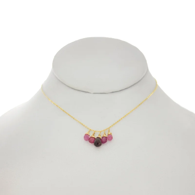 Elegant Silver Necklace for Formal Occasions-China Rose - Pink Tourmaline & Pink Sapphire Drops Necklace