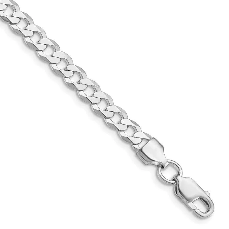 Elegant Diamond Tennis Bracelet-Sterling Silver Rhodium-plated 5.75mm Flat Curb Chain Bracelet