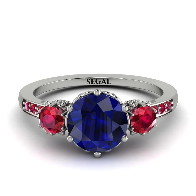 Luxury Ring for Elegant Fashion-Vintage 3 Stones Sapphire Ring With Micro Pave - Luna No. 75