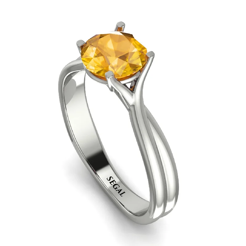 Simple Silver Ring for Everyday-Solitaire Twist Shank Yellow Diamond Ring - Eleanor No. 1003