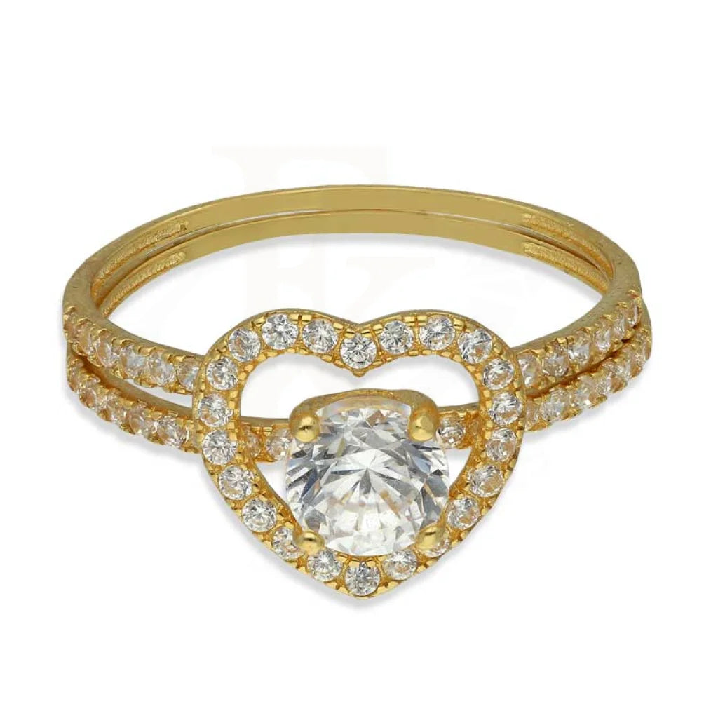 Designer Engagement Ring with Diamonds-Gold Solitaire Heart Twins Ring 18KT - FKJRN18K3441