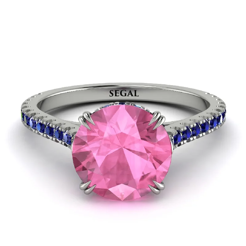 Fashionable Stackable Rings for Women-Hidden Diamond Double Cat Claw Prongs Pink Moissanite Ring - Hazel No. 815