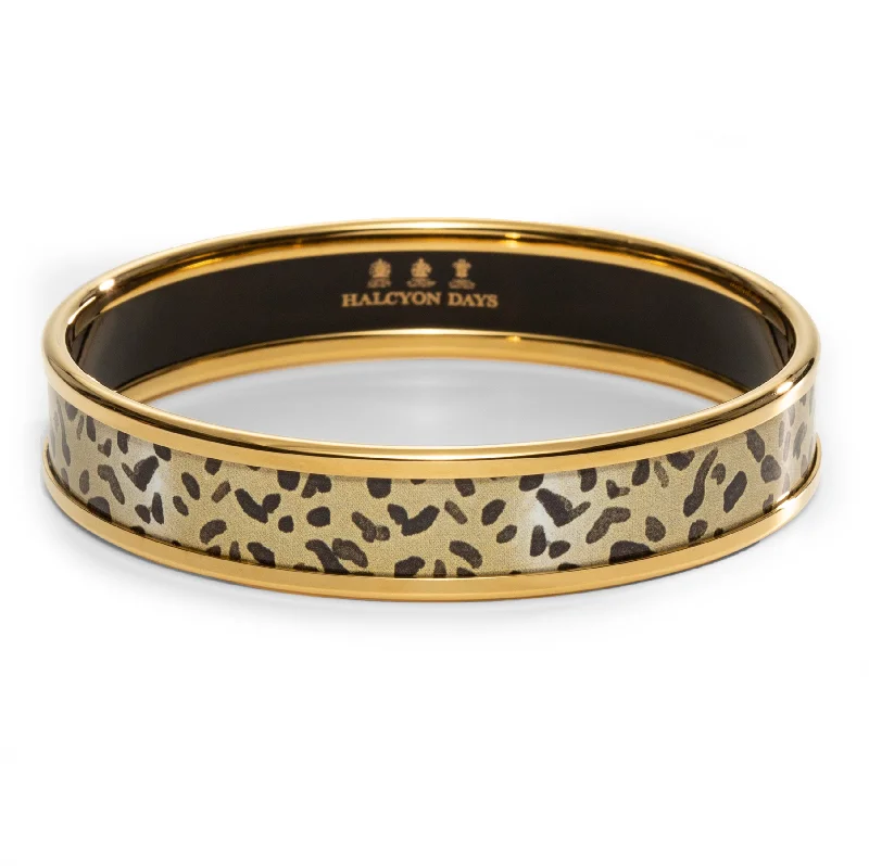 Classic Silver Bangle Set for Casual Style-Leopard Print & Gold Enamel Bangle