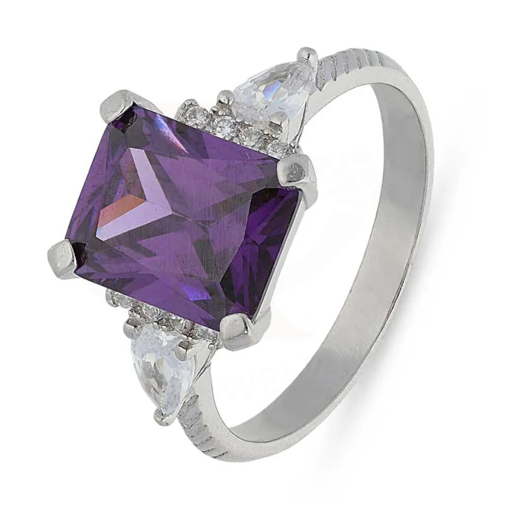 Elegant Gemstone Ring for Special Events-Sterling Silver 925 Purple Solitaire Ring - FKJRNSL2271