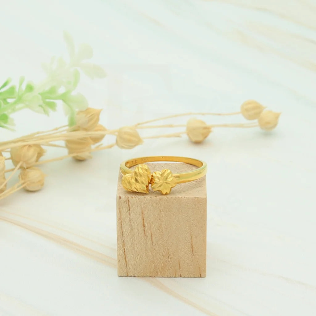 Custom Engraved Ring for Couples-Gold Heart and Flower Shaped Ring 21KT - FKJRN21K7302