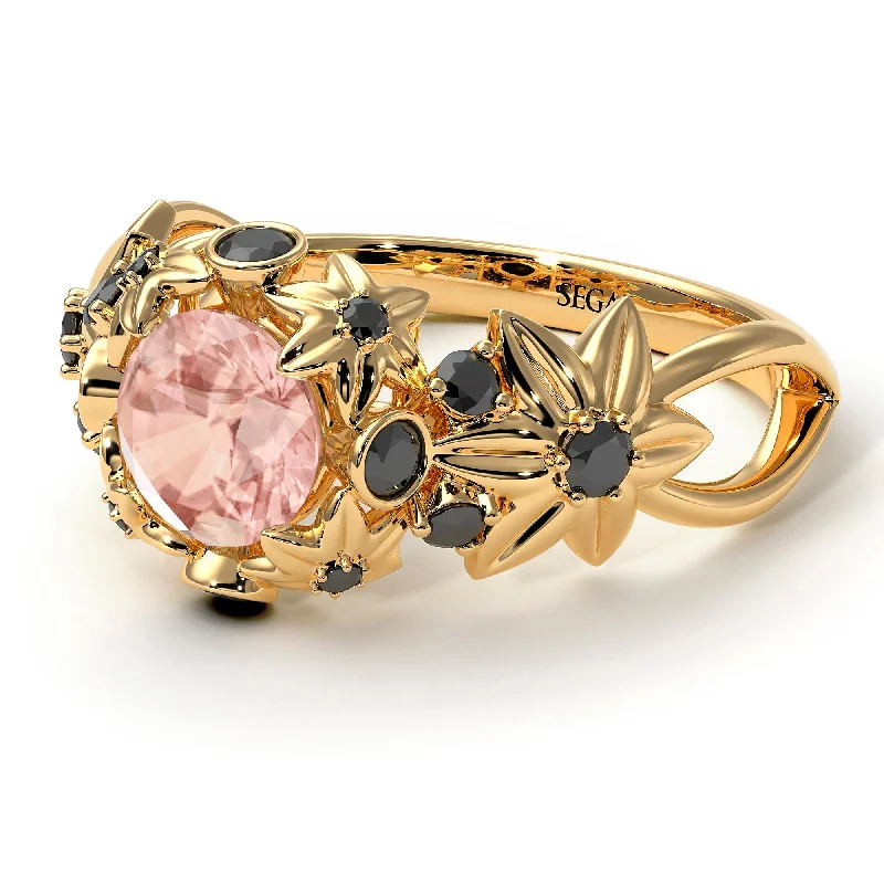 Beautiful Gold Band Ring for Women-Flowers And Branches Morganite Ring - Katherine no. 904