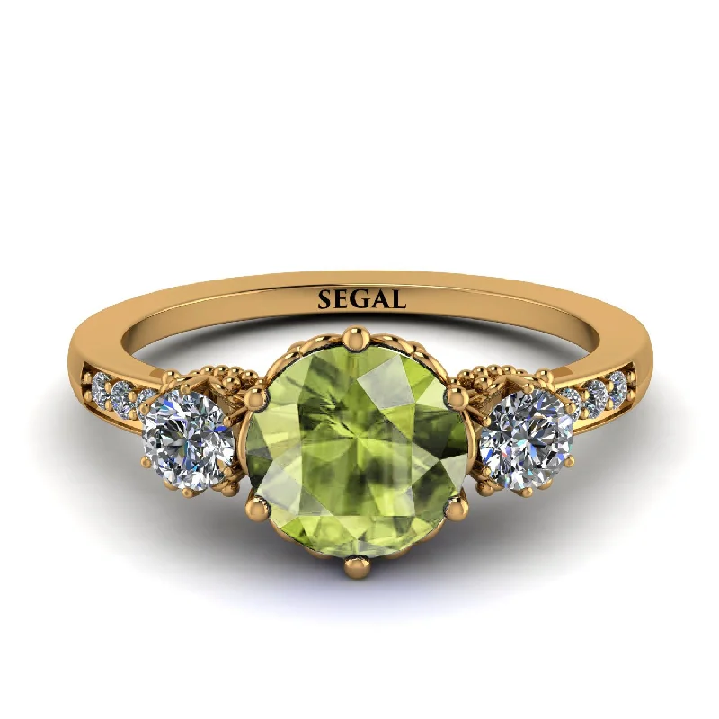 Personalized Gemstone Ring for Gifts-Vintage 3 Stones Peridot Ring With Micro Pave - Luna No. 701