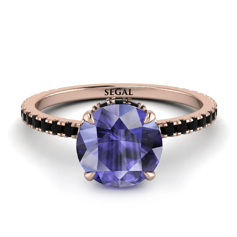 Gemstone Ring with Sapphire-Hidden Diamond Round Tanzanite Cat Claw Engagement Ring - Aurora No. 208