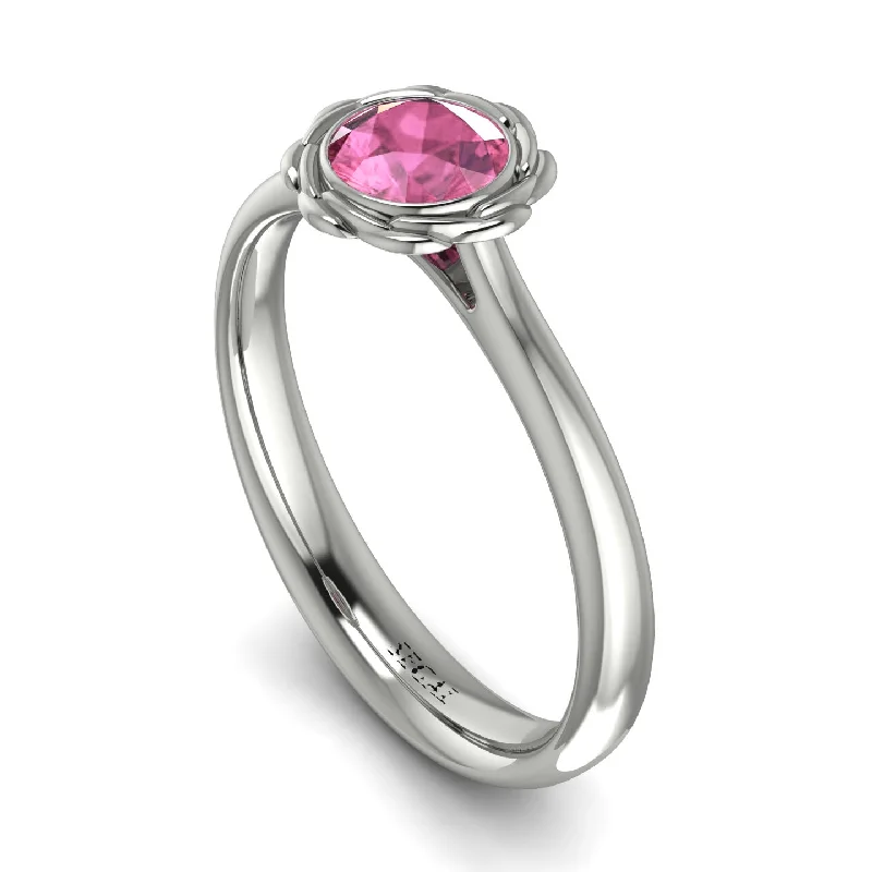 Classic Diamond Ring for Engagement-Solitaire Minimalist Pink Moissanite Ring - Eden No. 803